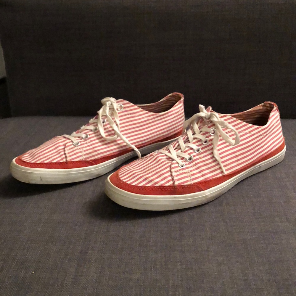 Red and White Striped Sneakers